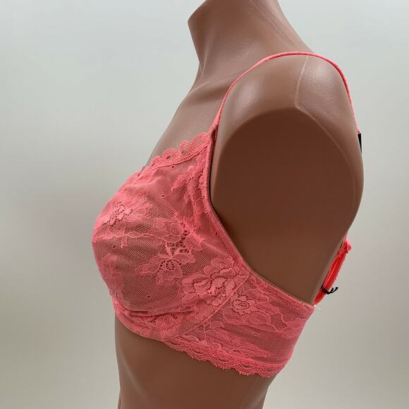 Victoria's Secret Underwire Unlined Lace Semi Demi Bra Neon Pink Size 32DD - Picture 5 of 8